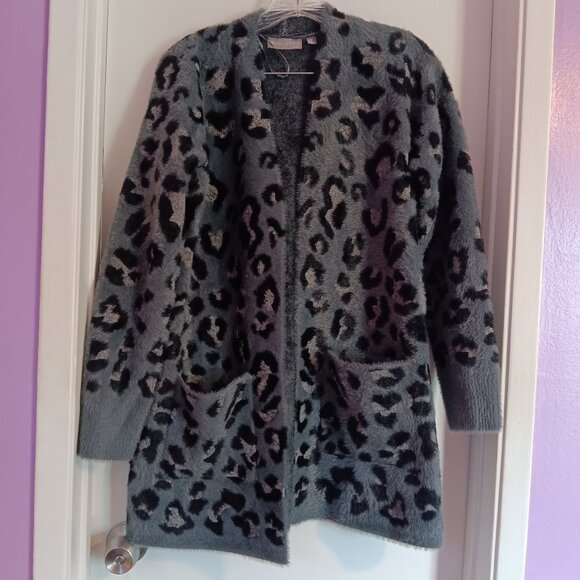 Evolution by Cyrus Sweaters - Women"s Evolution by Cyrus Open Front Leopard Print Cardigan Small